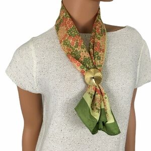 Vintage Floral Scarf Green Floral Tiny Print Orange Pink Japan Rectangle Yellow